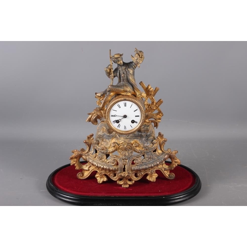 136 - A 19th century gilt spelter mantel clock with hunter surmount, 14