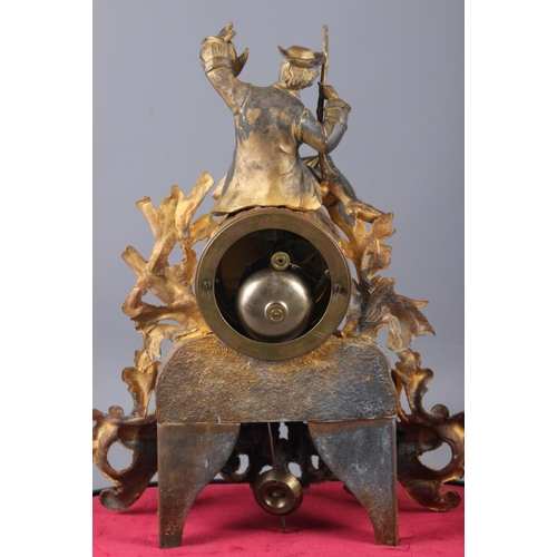 136 - A 19th century gilt spelter mantel clock with hunter surmount, 14