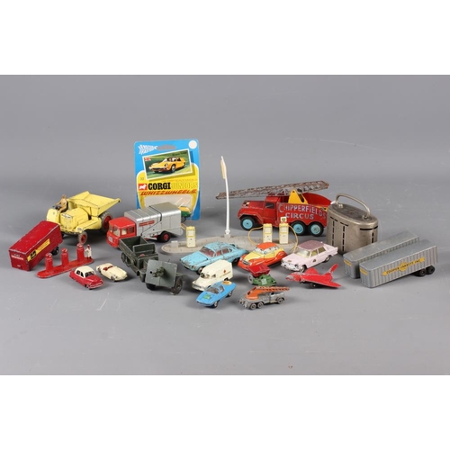 180 - A Corgi Major Chipperfields Circus crane and other die-cast models (all well played with)