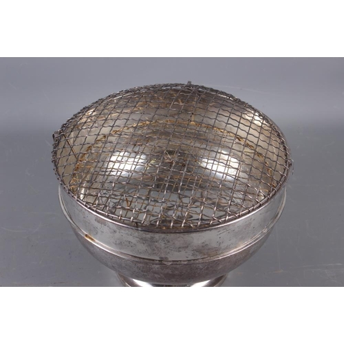 317 - A silver rose/punch bowl with silver plated wire grill, 10