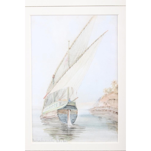 366 - F G Rowney, 1881: watercolours, felucca on the Nile, 6 1/2