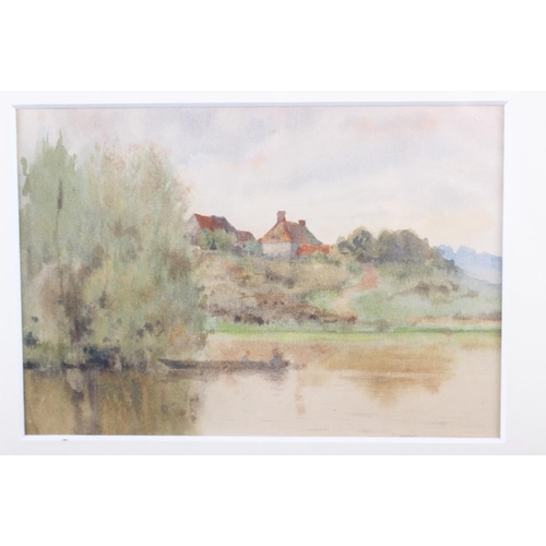 367 - An early 20th century watercolour, river scene with punt, 4