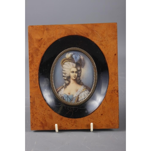 391 - A set of three portrait miniatures, Marie Antoinette, Marquise de Buscourt and Louis XVI, 3