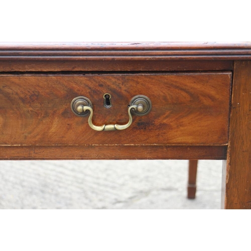 441 - A late 19th century oak and mahogany rectangular library table with inset leather top over one long ... 