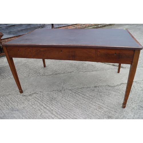 441 - A late 19th century oak and mahogany rectangular library table with inset leather top over one long ... 