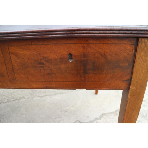 441 - A late 19th century oak and mahogany rectangular library table with inset leather top over one long ... 