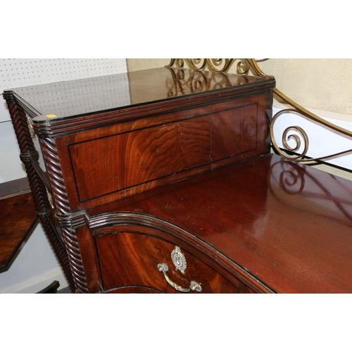 484 - A Regency mahogany and ebony line inlaid inverse break bow drop centre sideboard with brass scroll r... 