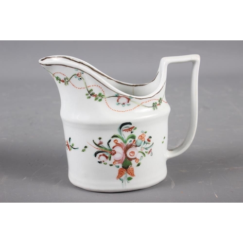 9 - A Newhall (Factory X) cream jug (hair crack) and a pair of similar fluted tea bowls and saucers (fri... 