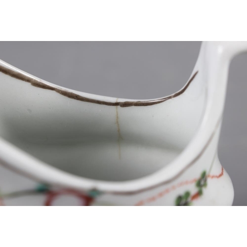 9 - A Newhall (Factory X) cream jug (hair crack) and a pair of similar fluted tea bowls and saucers (fri... 