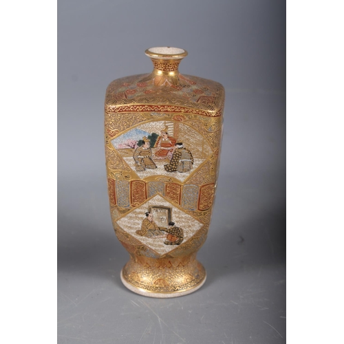 110 - An early 20th century Satsuma squat vase, decorated panels with figures, 5