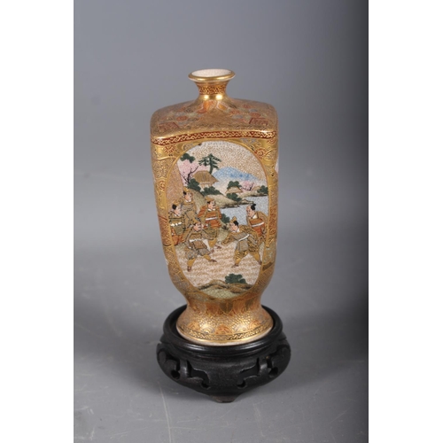 110 - An early 20th century Satsuma squat vase, decorated panels with figures, 5