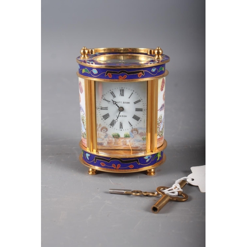 138 - A late 20th century Elliot & Son miniature carriage clock with cloisonne enamel borders, side panels... 