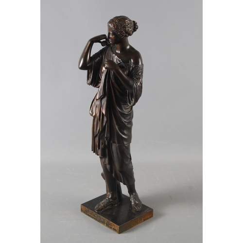 160 - A late 19th century bronze figure of Artemis, on rectangular base, 18 1/2