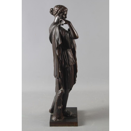 160 - A late 19th century bronze figure of Artemis, on rectangular base, 18 1/2