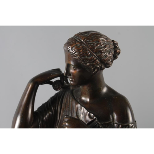 160 - A late 19th century bronze figure of Artemis, on rectangular base, 18 1/2