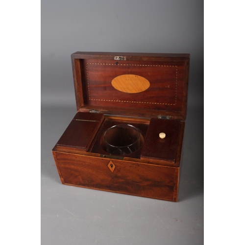 165 - An early 20th century mahogany and banded tea caddy, 10 1/4