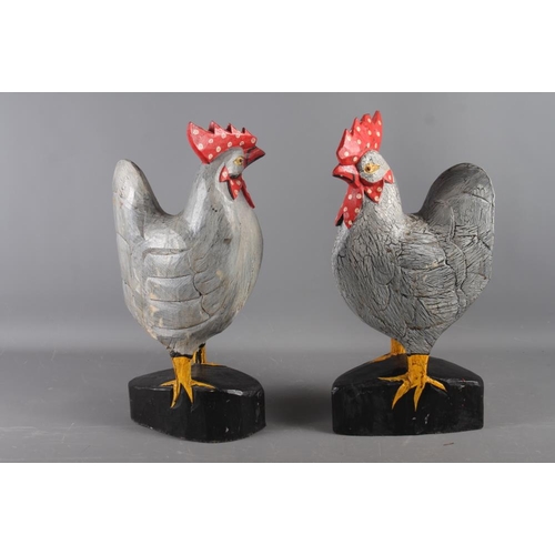 173 - Two painted wooden cocks, 19