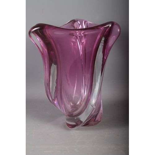 21 - A Val St Lambert pink and clear glass shaped vase, 11