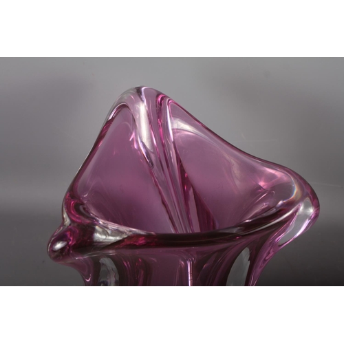 21 - A Val St Lambert pink and clear glass shaped vase, 11