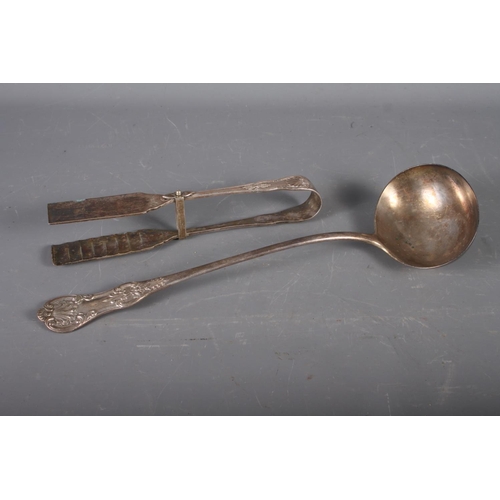 290 - A pair of King's pattern silver plated sandwich servers and a King's pattern sauce ladle, 13 1/2