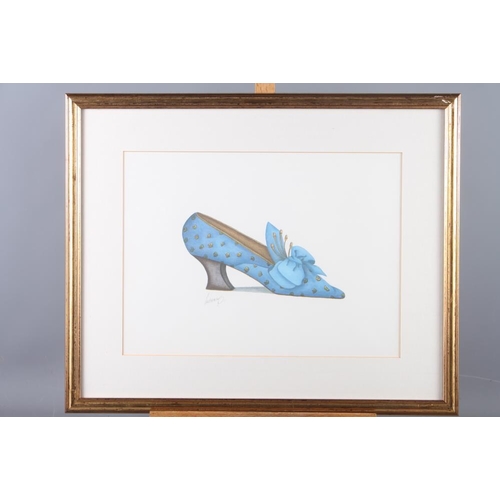 347 - Lucrezia: a pair of colour prints, decorative shoes, in gilt frames