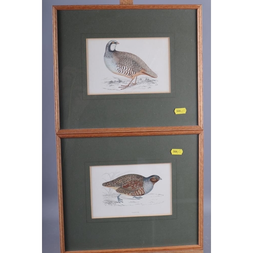 349 - Five late 20th century hand-coloured prints, studies of birds including a red legged partridge, a re... 