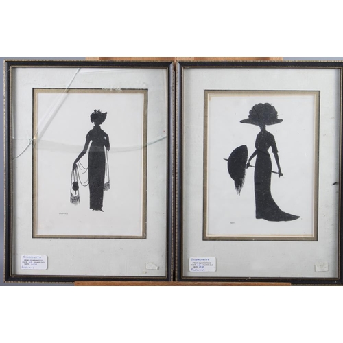 356 - Two early 20th century silhouettes of early 19th and 20th century fashion, in Hogarth frames, a C Ba... 