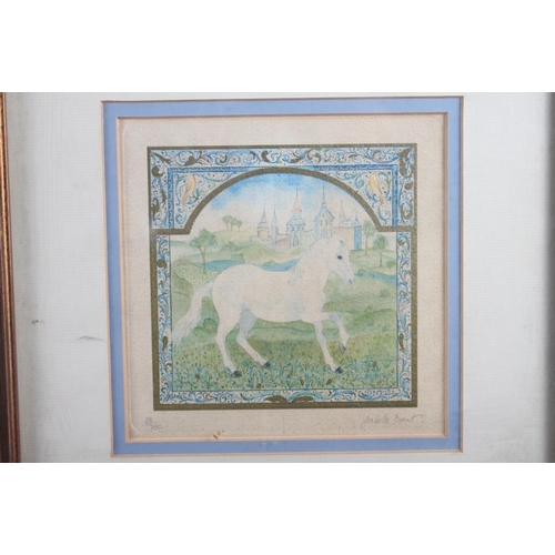 357 - An Isabelle Brent limited edition print of a white horse with distant castle, 86/750, in gilt strip ... 