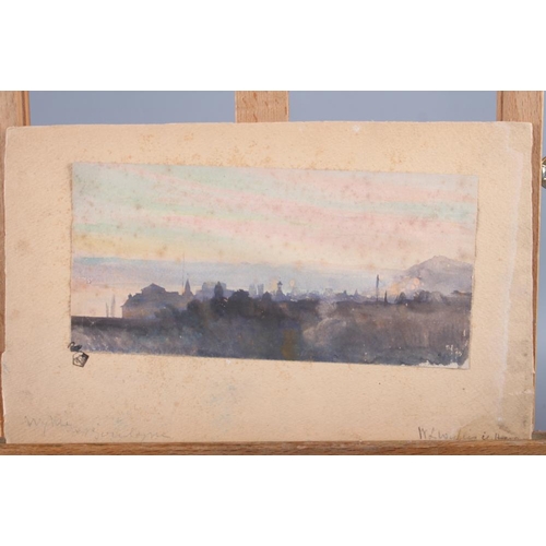 387 - W L Wylie: a watercolour silhouette of a coastal town, Boulogne, 4