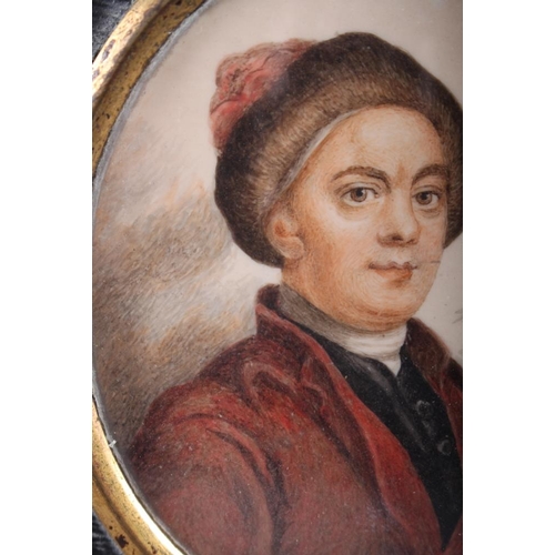 393 - A 19th century watercolour portrait on ivory, William Hogarth, 3 1/4