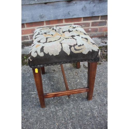 432 - A 19th century dressing stool with needlepoint seat, on chamfered and stretchered supports, 24