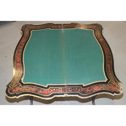 439 - A 19th century Boulle work serpentine front fold-over top card table with gilt brass mounts, on cabr... 