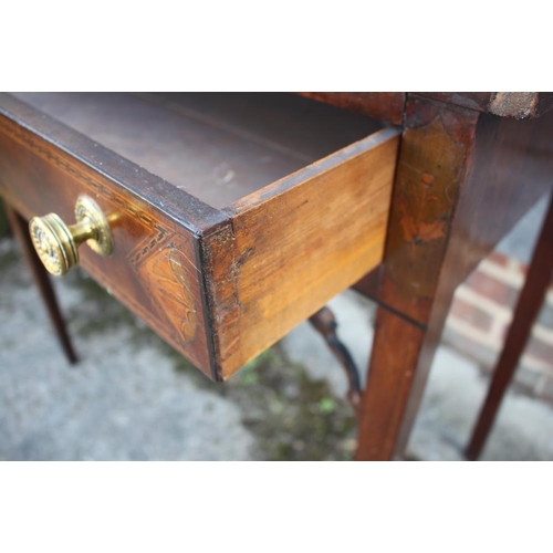 477 - A late Georgian mahogany, shell paterae inlaid and banded side table, fitted one drawer, on square t... 