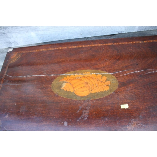 477 - A late Georgian mahogany, shell paterae inlaid and banded side table, fitted one drawer, on square t... 