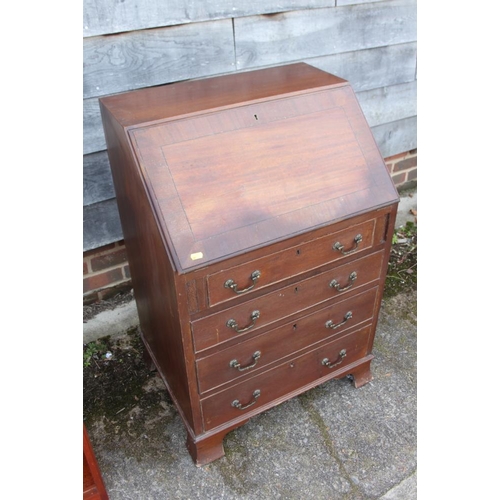 518 - A mahogany and banded fall front bureau with fitted interior over four long drawers, on bracket feet... 