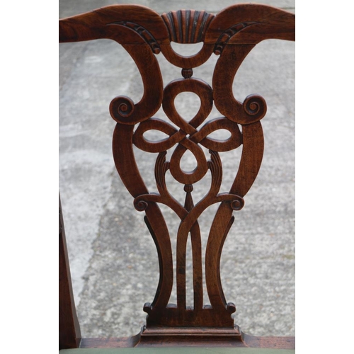 577 - A Georgian provincial ash carver chair with pierced splat and drop-in seat, on chamfered and stretch... 