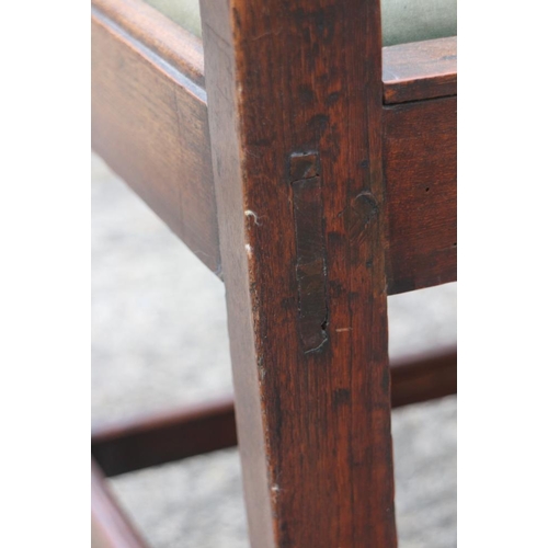 577 - A Georgian provincial ash carver chair with pierced splat and drop-in seat, on chamfered and stretch... 