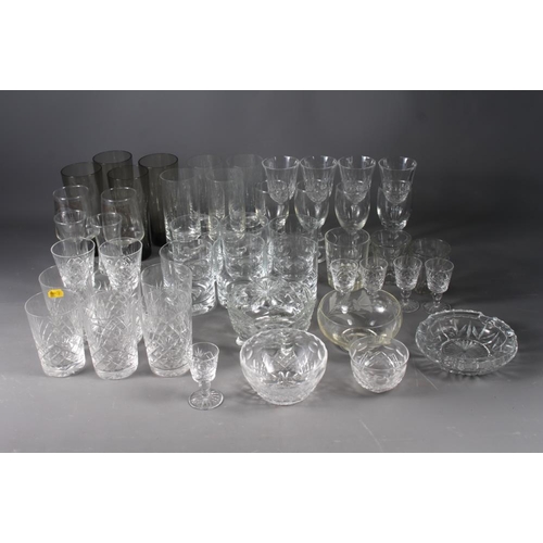 68 - A quantity of glassware, including a set of six tumblers, similar highball glasses, smokey glasses, ... 