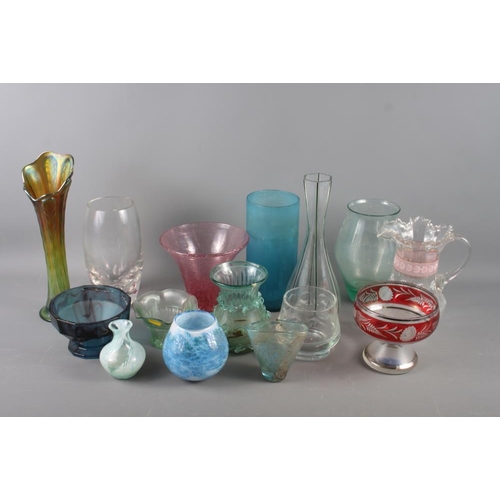 87 - A quantity of coloured glass, including a Scottish red glass flared rim vase, 6 1/2