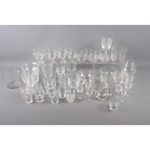 94 - A quantity of cut and moulded glass sherry and liqueur glasses, bowls and other glassware