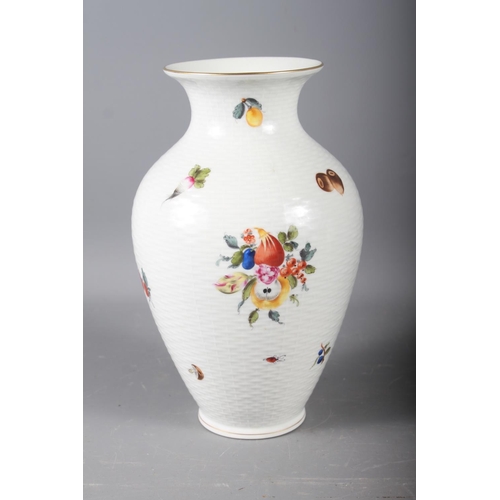 97 - A Herend baluster vase with fruit and flower decoration on a canework ground, 9