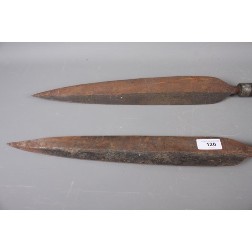 120 - Two East African carved hardwood spears, 40