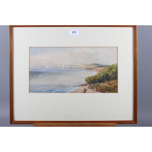 373 - English School: watercolours, coastal scene with distant cliffs, 6 3/4