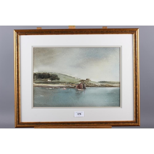 376 - D S Fraser Harris: watercolours, river scene with boats, 8 3/4