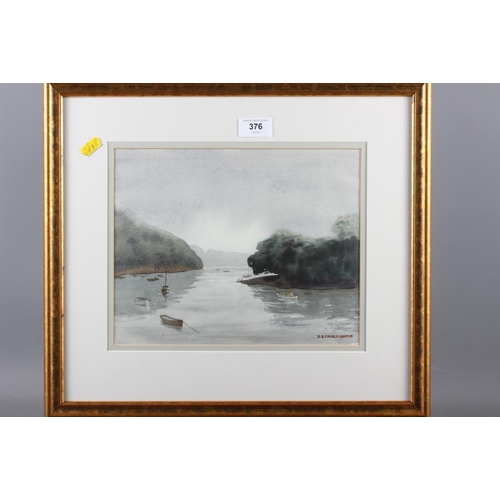 376 - D S Fraser Harris: watercolours, river scene with boats, 8 3/4