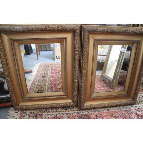 493 - A pair of ornate deep gilt framed mirrors, 13 3/4