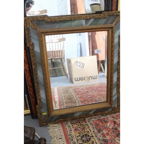 498 - A rectangular bevelled plate wall mirror with gilt and stone effect borders, 17 3/4