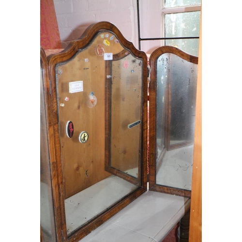 505 - A walnut framed triple plate toilet mirror, centre 19