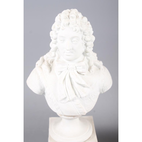 13 - A 19th century bisque bust of Louis XIV, on square base, 7