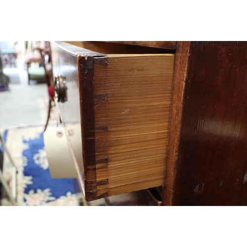 416 - An 18th century mahogany and pine chest of two short and three long graduated drawers, on bracket su... 